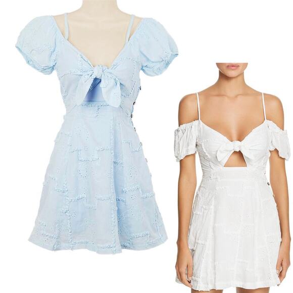 New Surf Gypsy Cold Shoulder Cut Out Smocked Eyelet Beach Cover Up Mini Dress - Picture 1 of 8